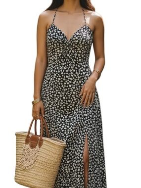 Zara Black Daisy Print Midi Dress Adjustable Straps